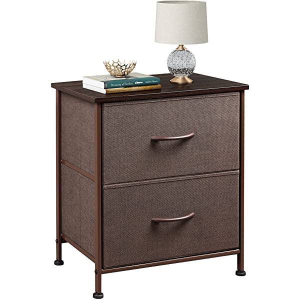 WLIVE Nightstand with 2 Fabric Drawers, Bedside Furniture & End Table Dresser for Bedroom, Living Room, Steel Frame, Wood Top, Easy Pull Handle Charcoal Gray