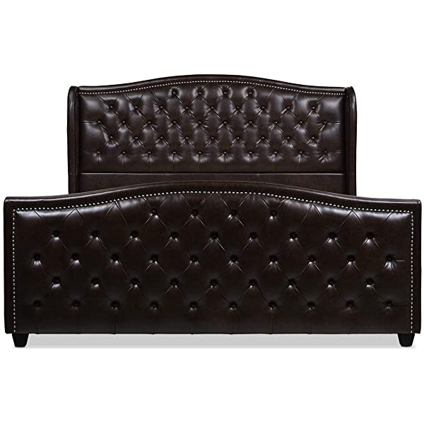 Jennifer Taylor Home Marcella Collection Queen Wingback Tufted Hand-Applied Nail Heads Upholstered Bed, Antique White Antique White Queen