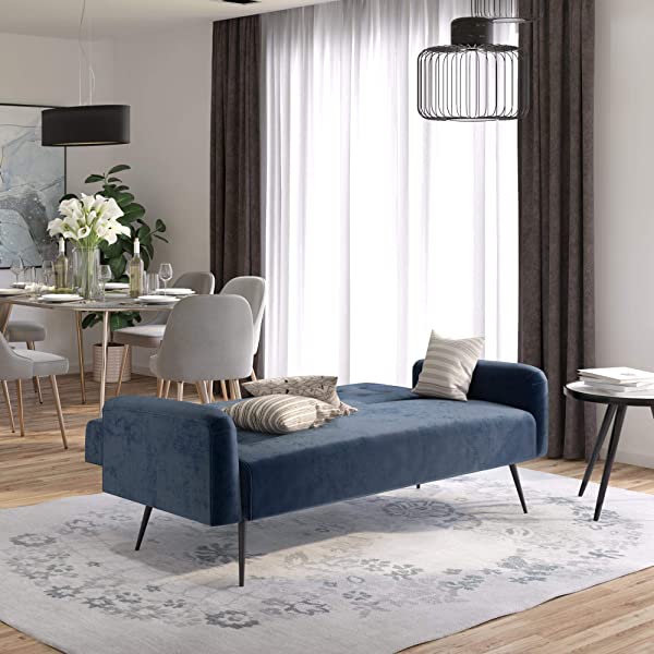 Novogratz 2360379N Z Stevie, Convertible Sofa Bed Couch, Ivory Velvet Futon