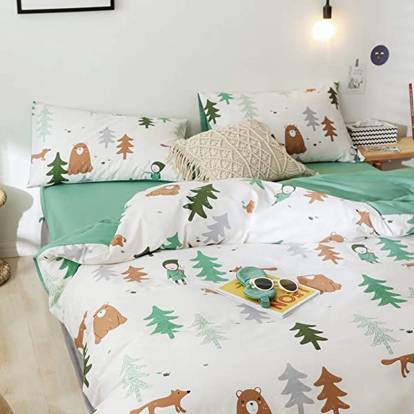 New Cartoon Animals Elephant Print Duvet Cover Sets for Kids 100% Cotton Reversible Soft 3 Pieces Kids Bedding Duvet Cover Pillowcases Kawaii Cloud Bedding Sets, Queen/Full Full/Queen (1 Duvet Cover + 2 Pillowcases) Multi A00 Elephant Bunny Balloon