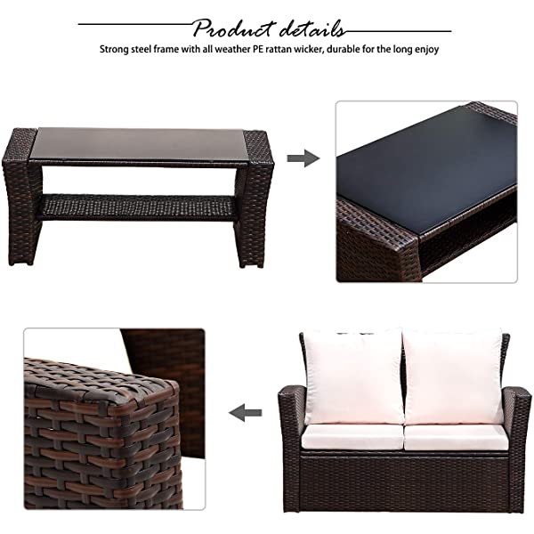 Wisteria Lane 4 Piece Outdoor Patio Furniture Sets, Wicker Conversation Set for Porch Deck, Gray Rattan Sofa Chair with Cushion Grey