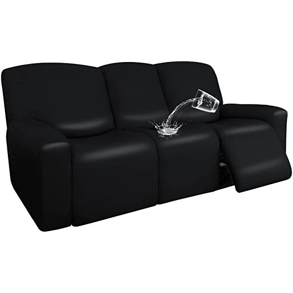 Easy-Going PU Leather Recliner Sofa Slipcovers, Waterproof Stretch Sofa Covers, 8 Pieces Stretch Furniture Protector, Elastic Strap Shield Pets Kids Children Cats Dogs Beige