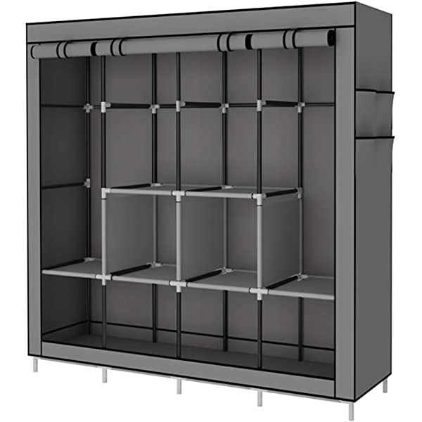 YAYI Portable Wardrobe Clothing Wardrobe Shelves Clothes Storage Organiser with 4 Hanging Rail,Grey