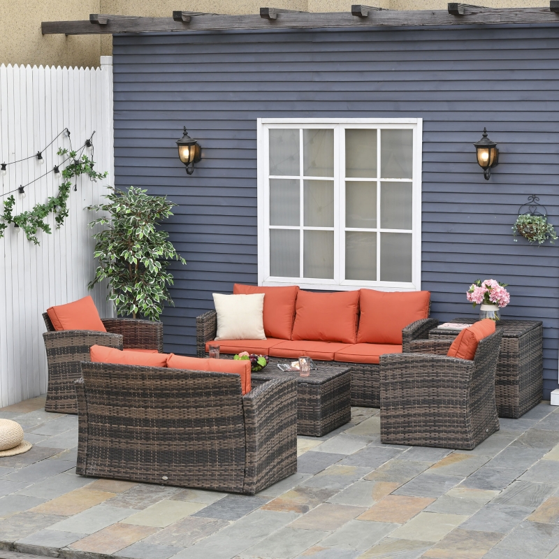 【Furniture】6 PCS Outdoor Patio Furniture Sets, PE Rattan Wicker Sofa Furniture Conversation Sets