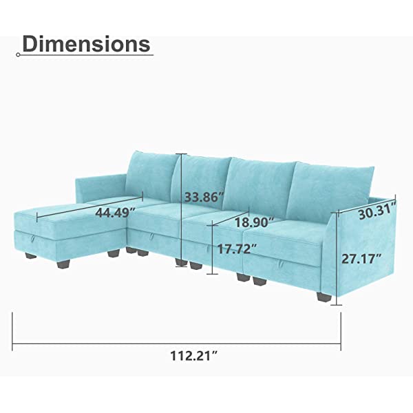 HONBAY Convertible Sectional Sofa U Shaped Couch with Reversible Chaise Modular Oversized Couch Sectional Sofa with Ottomans, Aqua Blue U Shape Sofa-1 Blue