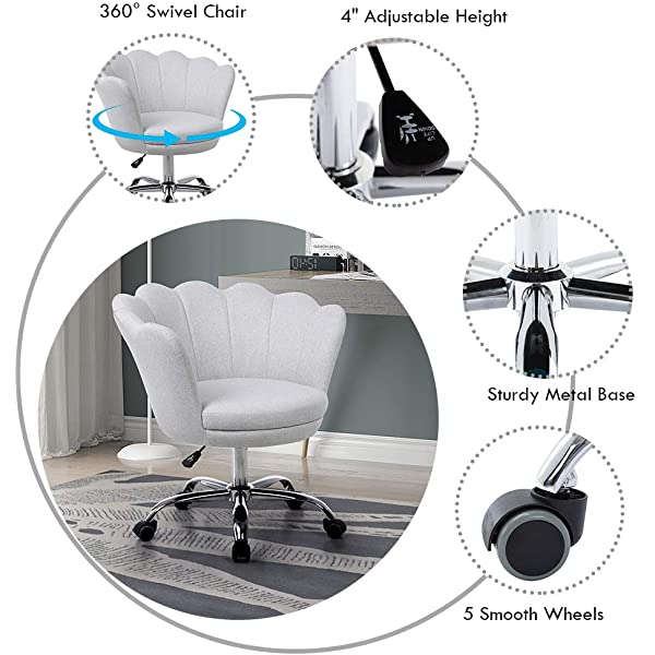 MTFY Modern Home Office Swivel Chair, Shell Desk Chair with Adjustable Height, Upholstered Ergonomic Computer Desk Chair Leisure Task Chair Accent Armchair for Office, Living Room,Bedroom (Beige)