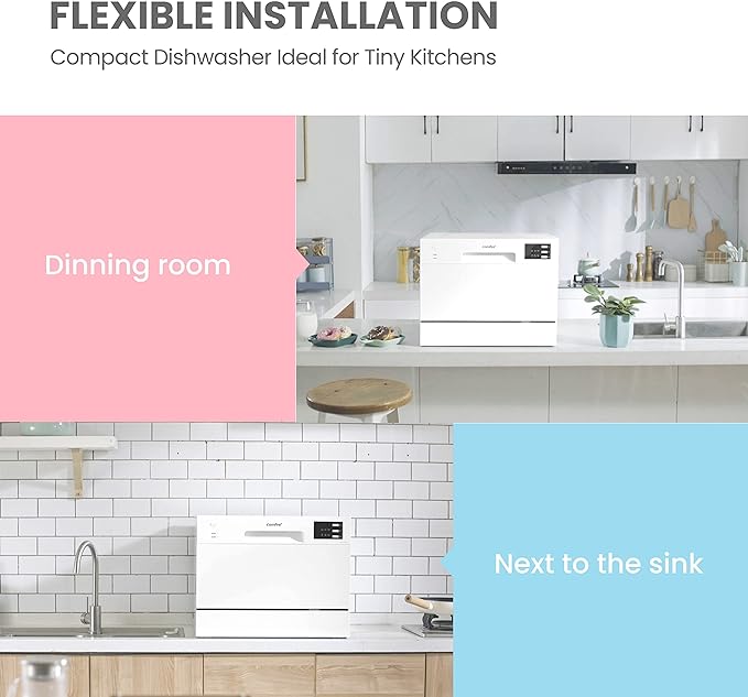 COMFEE’ Countertop Dishwasher, Energy Star Portable Dishwasher, 6 Place Settings & 8 Washing