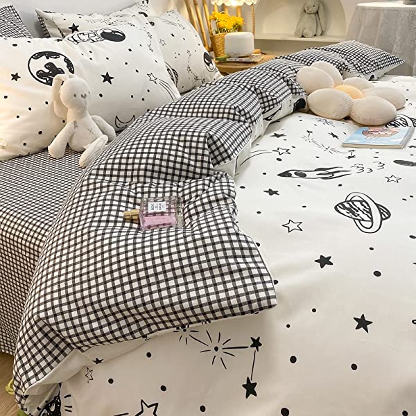 New Cartoon Animals Elephant Print Duvet Cover Sets for Kids 100% Cotton Reversible Soft 3 Pieces Kids Bedding Duvet Cover Pillowcases Kawaii Cloud Bedding Sets, Queen/Full Full/Queen (1 Duvet Cover + 2 Pillowcases) Multi A00 Elephant Bunny Balloon