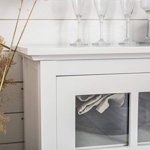 Walker Edison Charlotte Classic Glass Door Storage Buffet, 52 Inch, Espresso Espresso 52 Inch