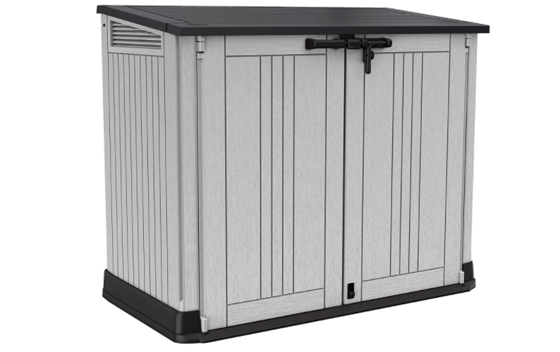 Outdoor Garden Storage Shed, 32 x 71.5 x 113.5 cm, Light Grey with Dark Grey Lid