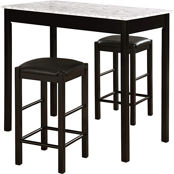 Linon Black 3 Piece Faux Marble Tavern Set