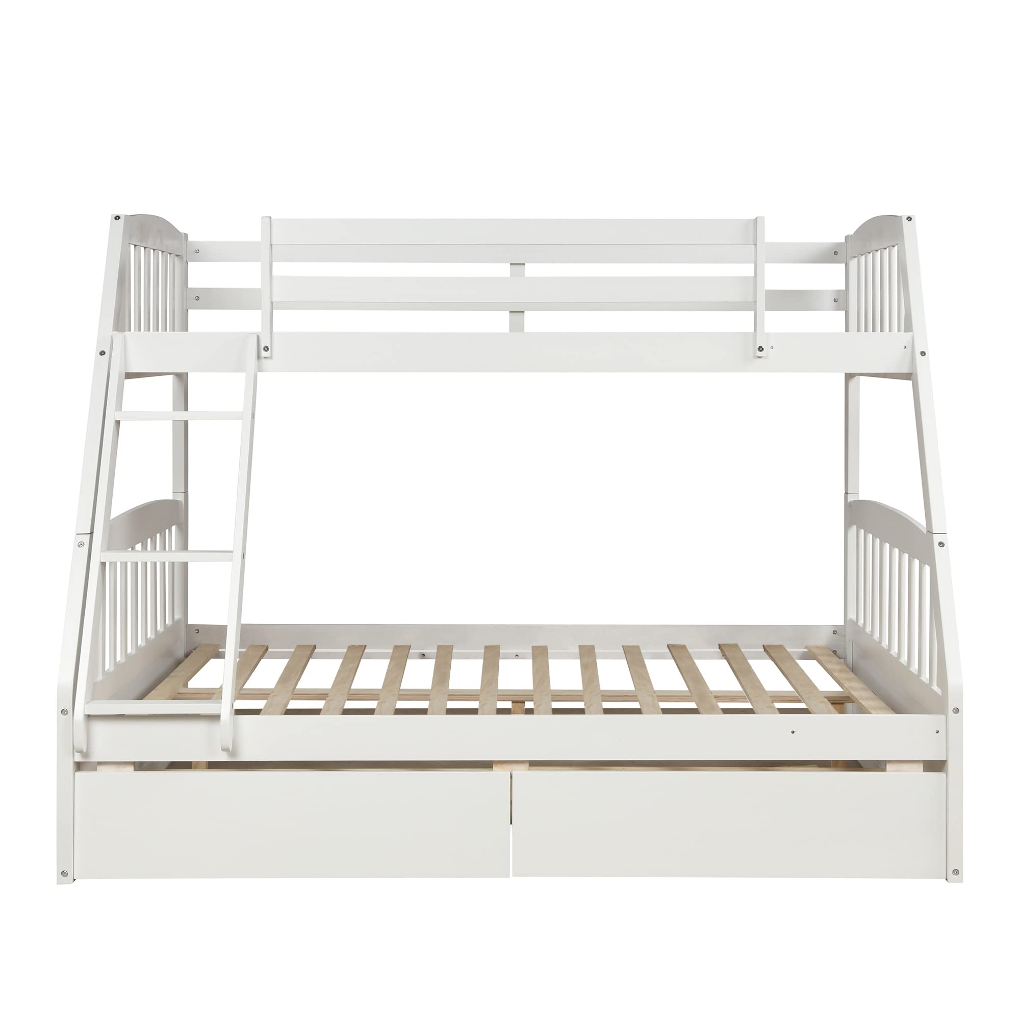 【Furniture】Solid Wood Bunk Bed Frames No Box Spring Needed with Saftey Guard Rails & Storage Drawers