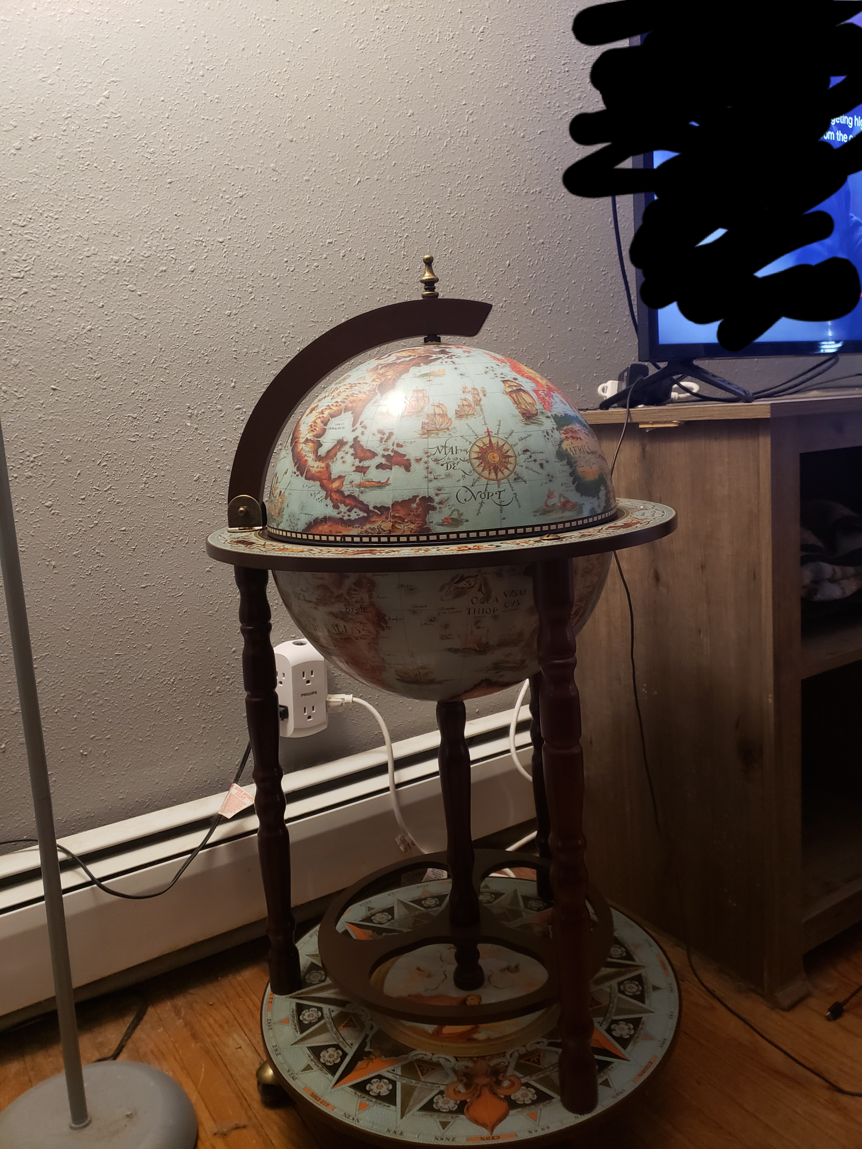 【Furniture】Design Toscano Sixteenth-Century Italian Replica Globe Bar Cart Cabinet on Wheels, 38