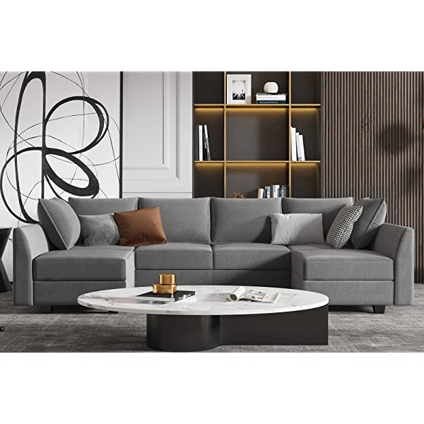 HONBAY Convertible Sectional Sofa U Shaped Couch with Reversible Chaise Modular Oversized Couch Sectional Sofa with Ottomans, Aqua Blue U Shape Sofa-1 Blue