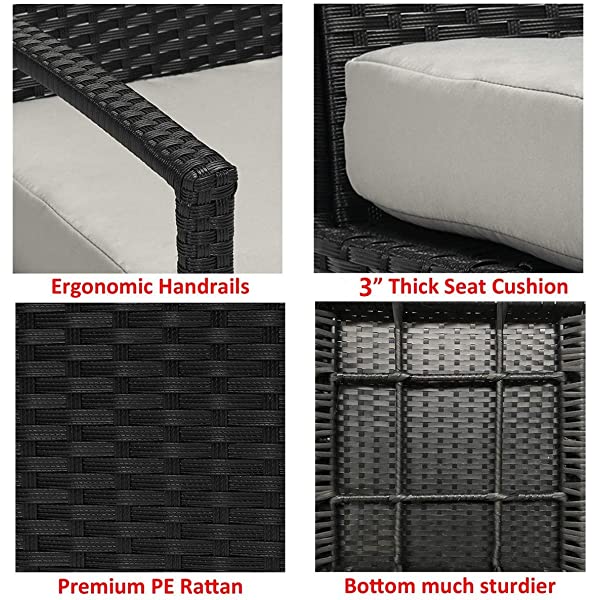 PROHIKER 3 PCS Patio Rattan Conversation Chair Set, 3 PCS Patio Wicker Rattan Furniture Set, Patio Wicker Rattan Table Brown