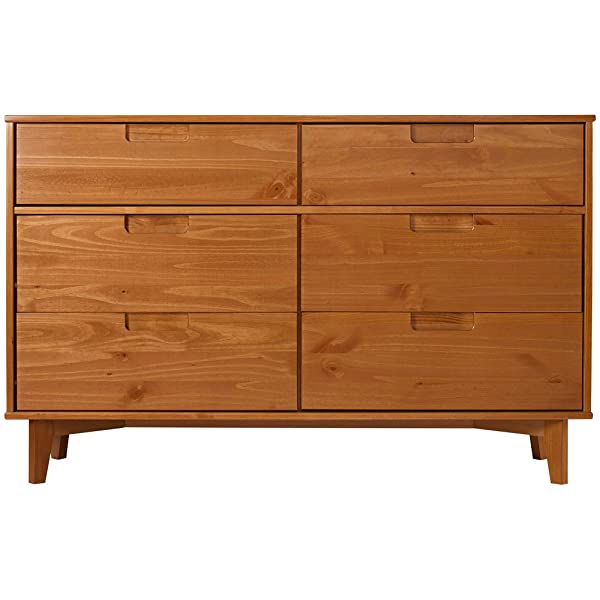 Walker Edison Mid Century Modern Grooved Handle Wood Dresser Bedroom Storage Drawer Organizer Closet Hallway, 6 Drawer, Caramel Caramel 1 pack 6 Drawer