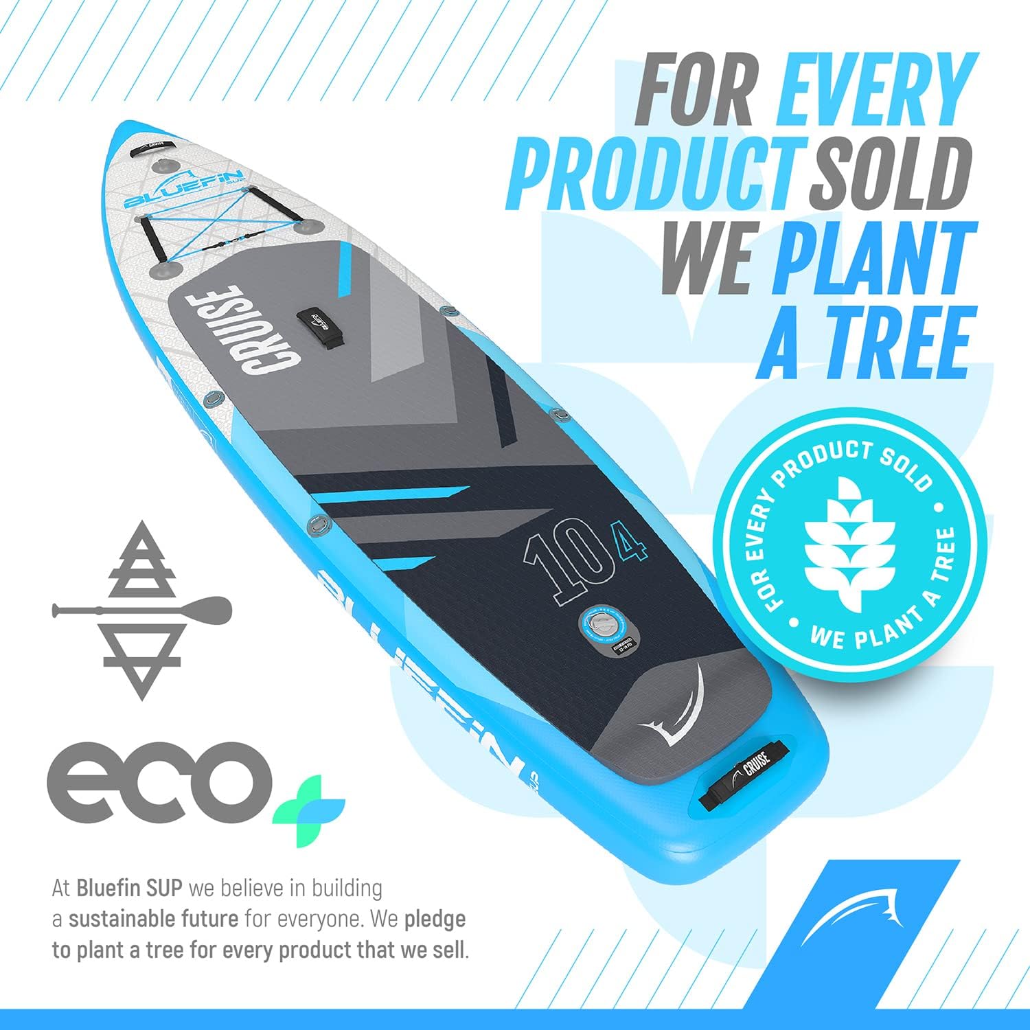 Bluefin Cruise SUP Inflatable Stand Up Paddle Board | Premium Paddleboard Accessories | Multiple sizes: Kids, 9'8, 10'4, 10’8, 12’, 15'
