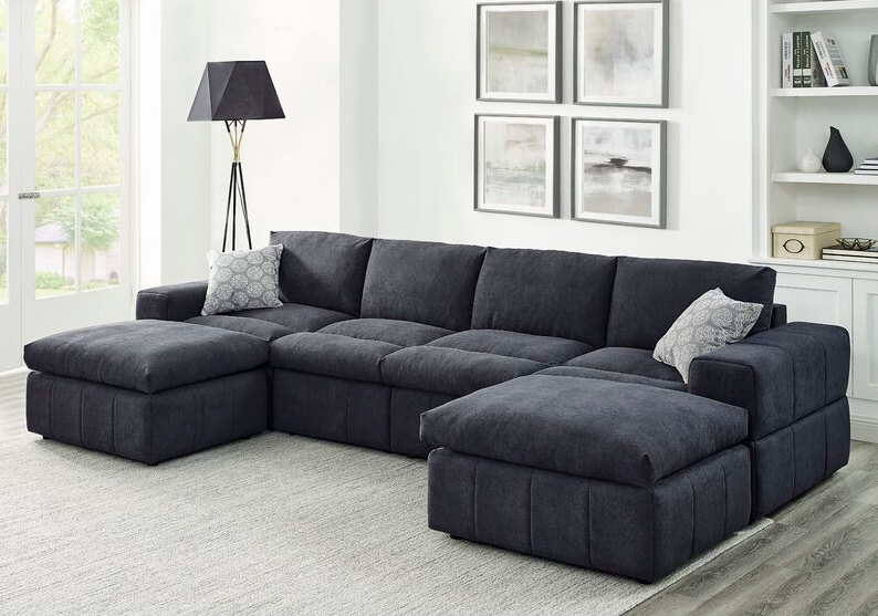 Durah 134″ Wide Reversible Modular Sectional with Ottoman