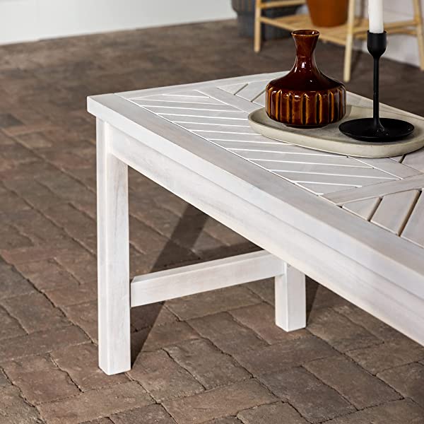 Walker Edison 5 Person Outdoor Wood Chevron Patio Furniture Dining Set Table Chairs Bench All Weather Backyard Conversation Garden Poolside Balcony, 4 Piece, Brown Brown 4 Piece Dining Set