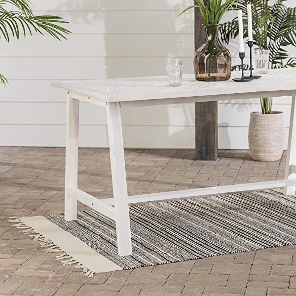 Walker Edison 5 Person Outdoor Wood Chevron Patio Furniture Dining Set Table Chairs Bench All Weather Backyard Conversation Garden Poolside Balcony, 4 Piece, Brown Brown 4 Piece Dining Set