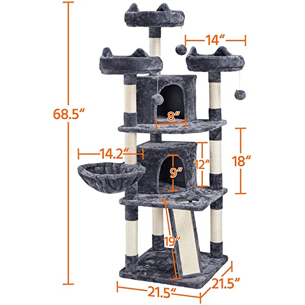 Yaheetech 68.5in Multi-Level Cat Tree Large Cat Condo with Sisal-Covered Platforms Scratching Board & Scratching Posts, Cozy Perches, Stable Cat Tower Cat Condo Pet Play House Dark Gray