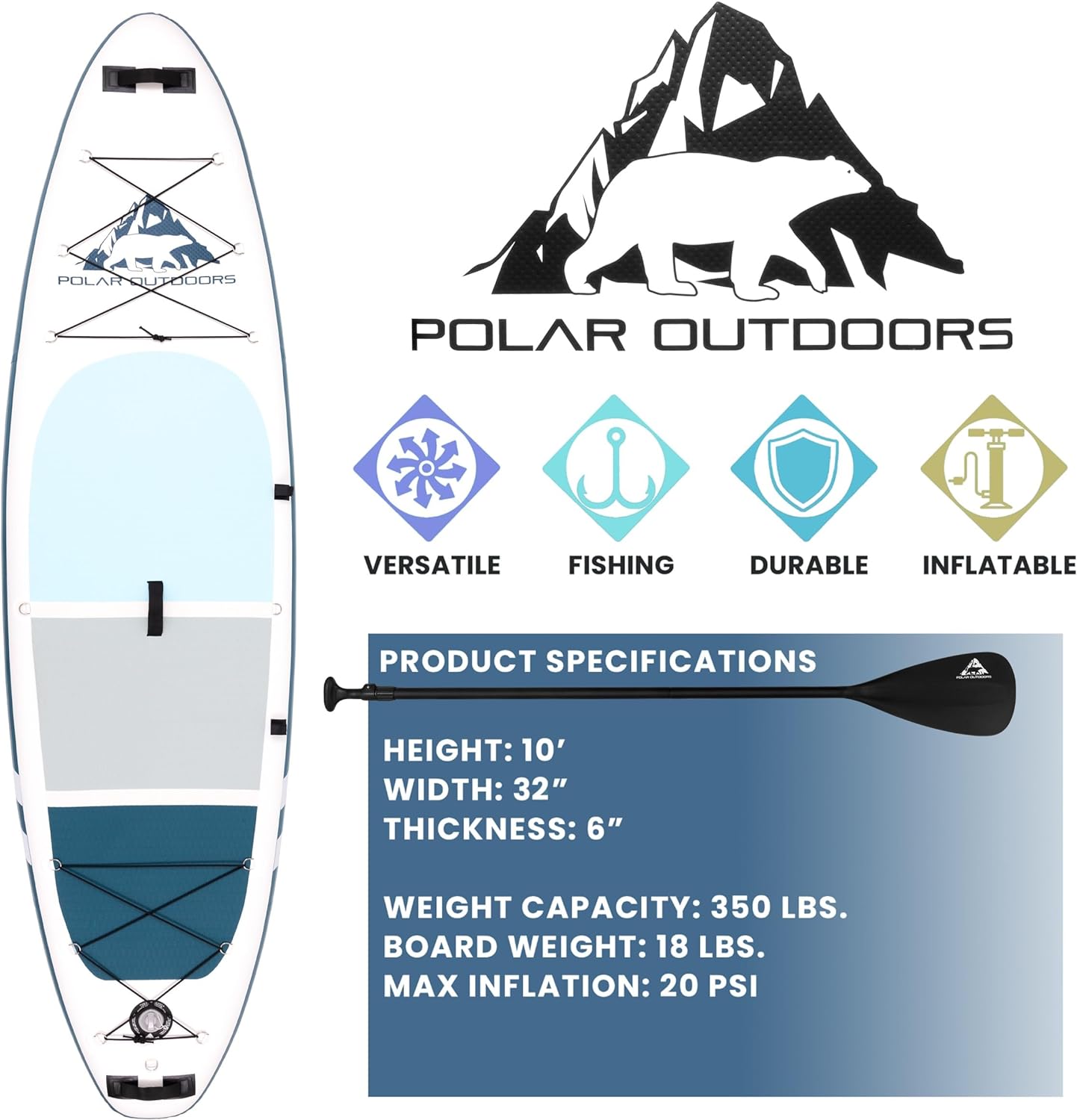 Roc Inflatable Stand Up Paddle Boards with Premium SUP Paddle Board Accessories, Wide Stable Design, Non-Slip Comfort Deck for Youth & Adults