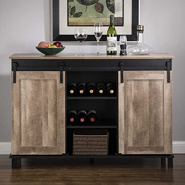 Glitzhome Wood Rustic Wine Cabinet 2-Sections Bar Cabinet with Wine Storage 31.5”L Sideboard Table with Drawers Wood Sideboard with Wine Display for Kitchen Dining Room 2 piece