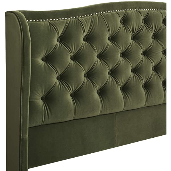 Jennifer Taylor Home Marcella Collection Queen Wingback Tufted Hand-Applied Nail Heads Upholstered Bed, Antique White Antique White Queen