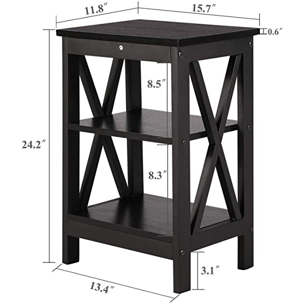 VECELO Modern Versatile Nightstands X-Design Side End Table Night Stand Storage Shelf with Bin Drawer for Living Room Bedroom, Brown+Black Brown+black Modern