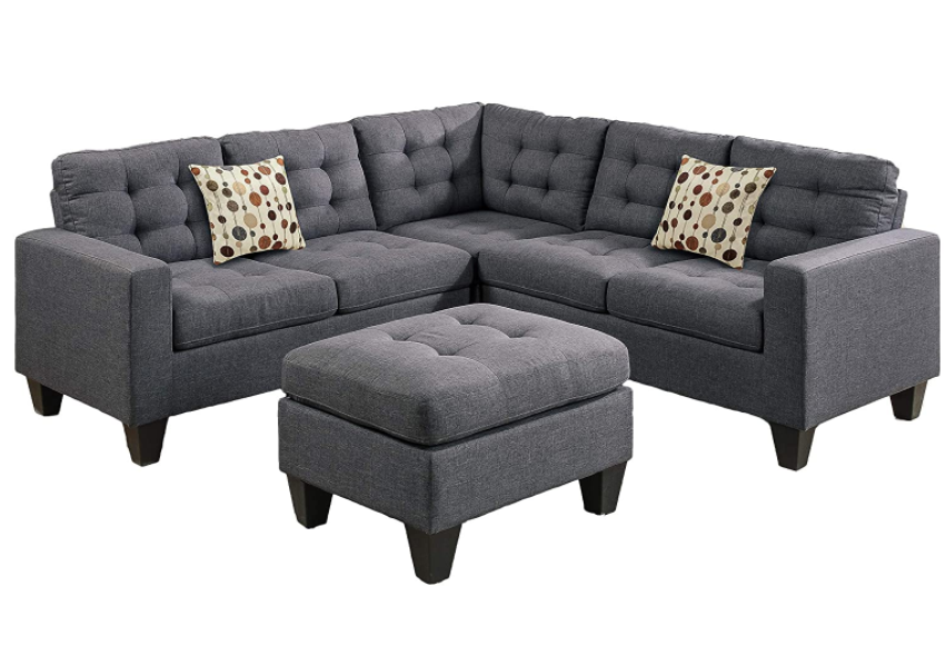 Poundex Bobkona Soft Bonded Leather 4 Piece Sectional with Ottoman Set (F6934), Espresso