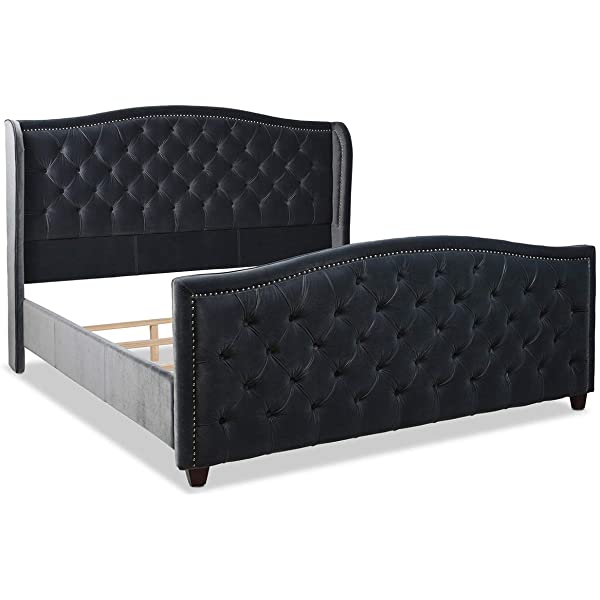 Jennifer Taylor Home Marcella Collection Queen Wingback Tufted Hand-Applied Nail Heads Upholstered Bed, Antique White Antique White Queen