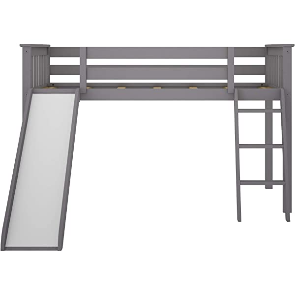 Max & Lily Twin Low Loft Bed with Staircase, White White Low Loft + Staircase Bed