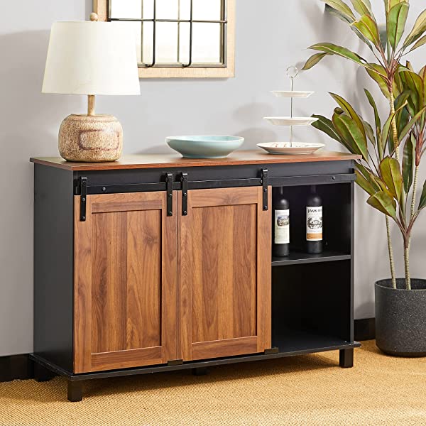 Glitzhome Wood Rustic Wine Cabinet 2-Sections Bar Cabinet with Wine Storage 31.5”L Sideboard Table with Drawers Wood Sideboard with Wine Display for Kitchen Dining Room 2 piece