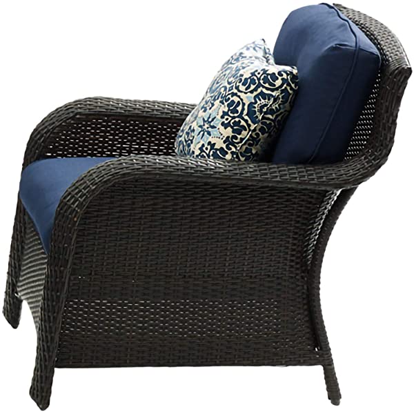 Hanover Strathmere 6-Piece Outdoor Patio Conversation Set, 2 Side Chairs with Ottomans, Loveseat and Tempered Glass Coffee Table, with Hand-Woven Wicker and Thick Cilantro Green Cushions, STRATHMERE6PC