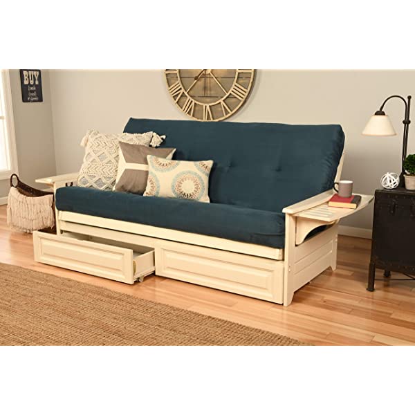 Kodiak Furniture Futon Set, Full, White Suede Navy