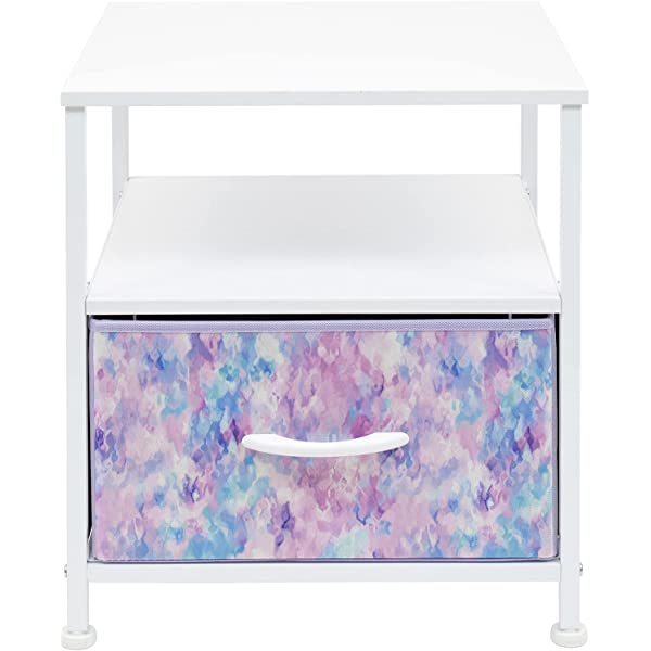 Sorbus Nightstand 1-Drawer Shelf Storage- Bedside Furniture & Accent End Table Chest for Home, Bedroom, Office, College Dorm, Steel Frame, Wood Top, Easy Pull Fabric Bins (Rustic Wood)