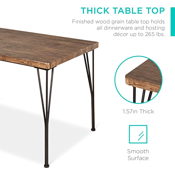 Best Choice Products 5-Piece Metal and Wood Indoor Modern Rectangular Dining Table Furniture Set for Kitchen, Dining Room, Dinette, Breakfast Nook w/ 4 Chairs - Brown