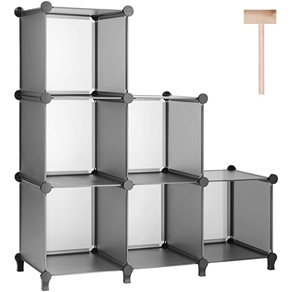 Puroma Cube Storage Organizer 6-Cube Closet Storage Shelves with Wooden Mallet DIY Closet Cabinet Bookshelf Plastic Square Organizer Shelving for Home, Office, Bedroom - Black Black Medium