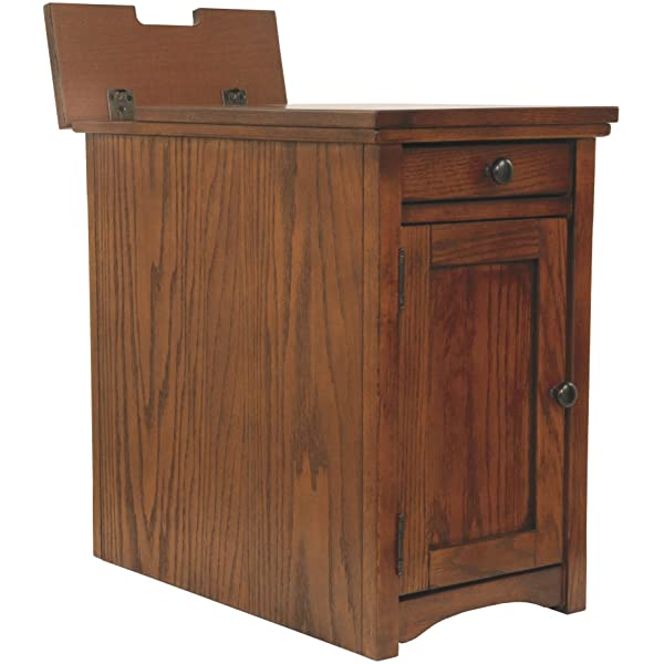 Signature Design by Ashley Tyler Creek Rustic Chair Side End Table with Pull-Out Tray & USB Ports, Brown Blackish Brown Table