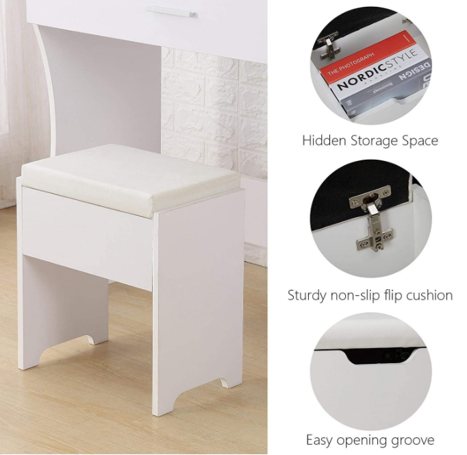 Vanity Table Set with Lighted Mirror - Makeup Vanity with Lights, Adjustable Brightness, Large Drawer Sturdy Wood Vanity, White