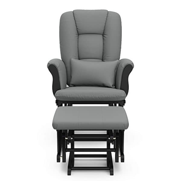 Storkcraft Tuscany Custom Glider and Ottoman with Free Lumbar Pillow, Black/Grey, Cleanable Upholstered Comfort Rocking Nursery Chair with Ottoman Black/Gray