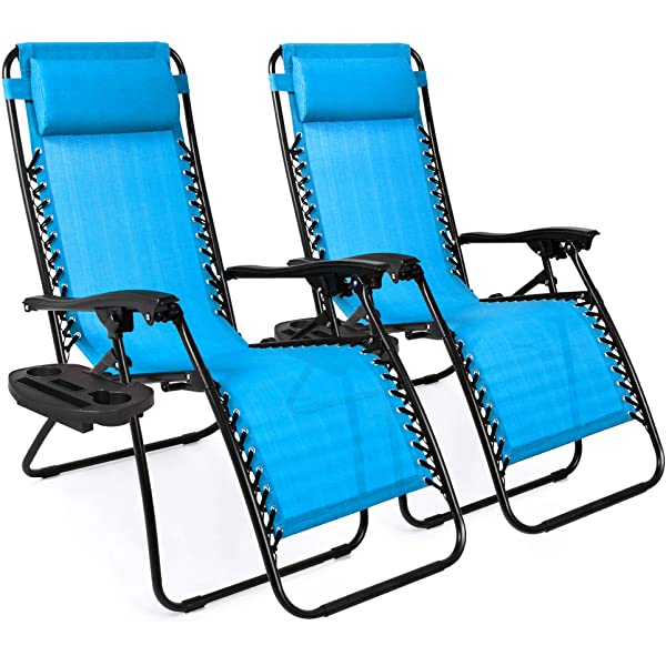 Best Choice Products Set of 2 Adjustable Steel Mesh Zero Gravity Lounge Chair Recliners w/Pillows and Cup Holder Trays - Burgundy