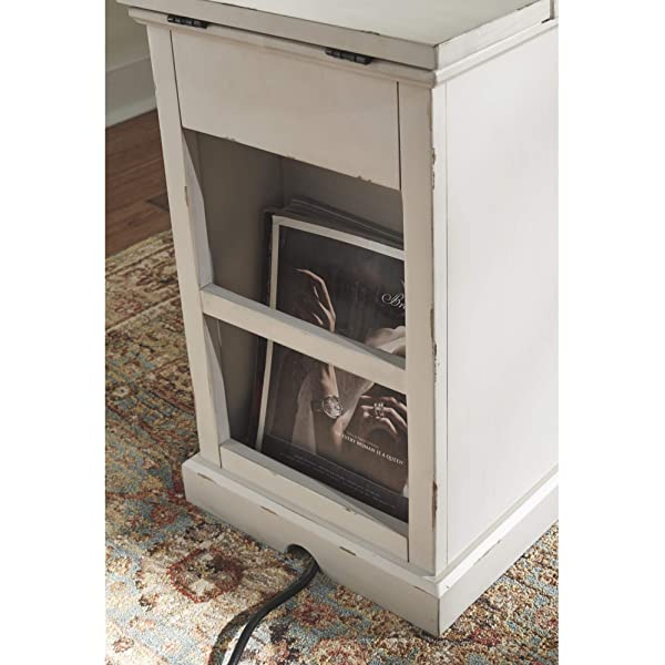 Signature Design by Ashley Tyler Creek Rustic Chair Side End Table with Pull-Out Tray & USB Ports, Brown Blackish Brown Table