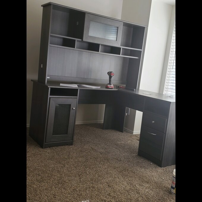 【Furniture】Alharby 4 Piece L-Shape Computer Desk Office Set with Hutch