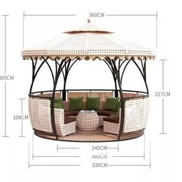 Outdoor European-style double-roofed garden gazebo with rattan roof