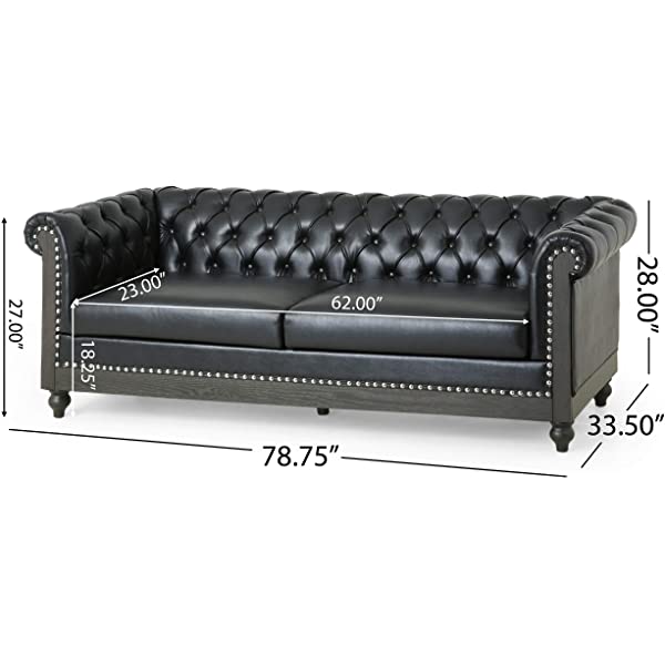 Christopher Knight Home Castalia Sofas, Midnight Black + Dark Brown Midnight Black + Dark Brown Birch Wood