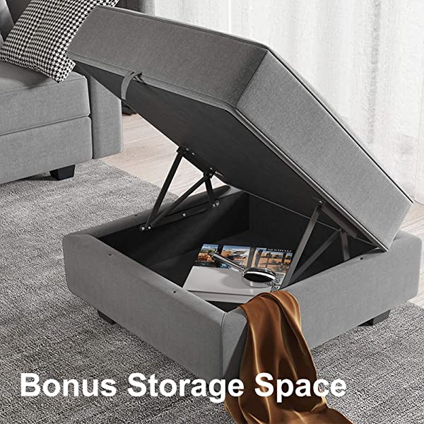 HONBAY Convertible Sectional Sofa U Shaped Couch with Reversible Chaise Modular Oversized Couch Sectional Sofa with Ottomans, Aqua Blue U Shape Sofa-1 Blue