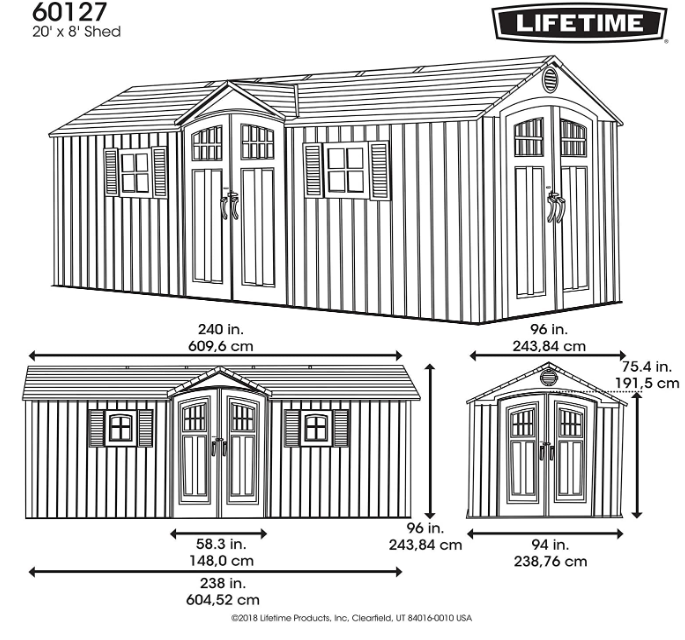 Lifetime 60127 20 x 8ft Outdoor Storage Shed, Desert Sand