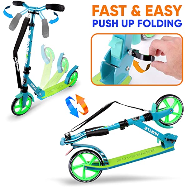 Hurtle Scooter – Scooter for Teenager – Kick Scooter – 2 Wheel Scooter with Adjustable T-Bar Handlebar – Folding Adult Kick Scooter with Alloy Anti-Slip Deck Pink