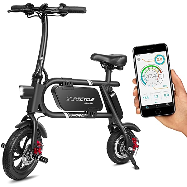 Swagtron Swagcycle Pro Pedal-Free App-Enabled Folding Electric Bike with USB Port to Charge on The Go White One Size Portable